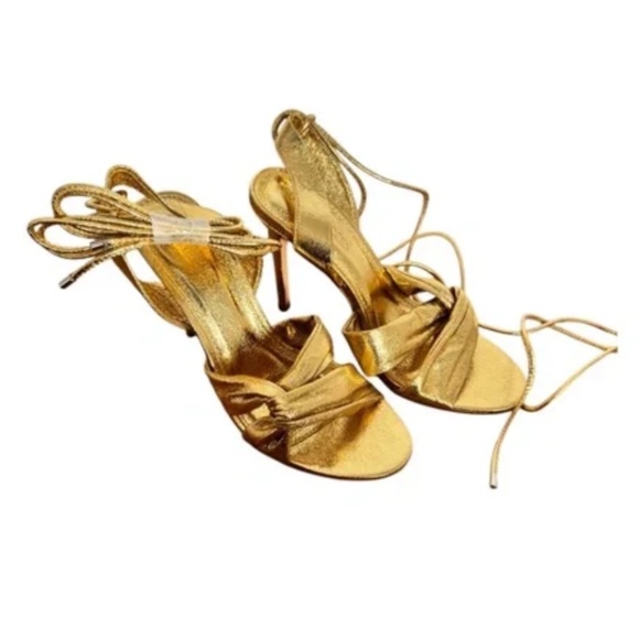 🍓3 for $45- Brand New Strappy Metallic Gold Heels (9) - Picture 1 of 5